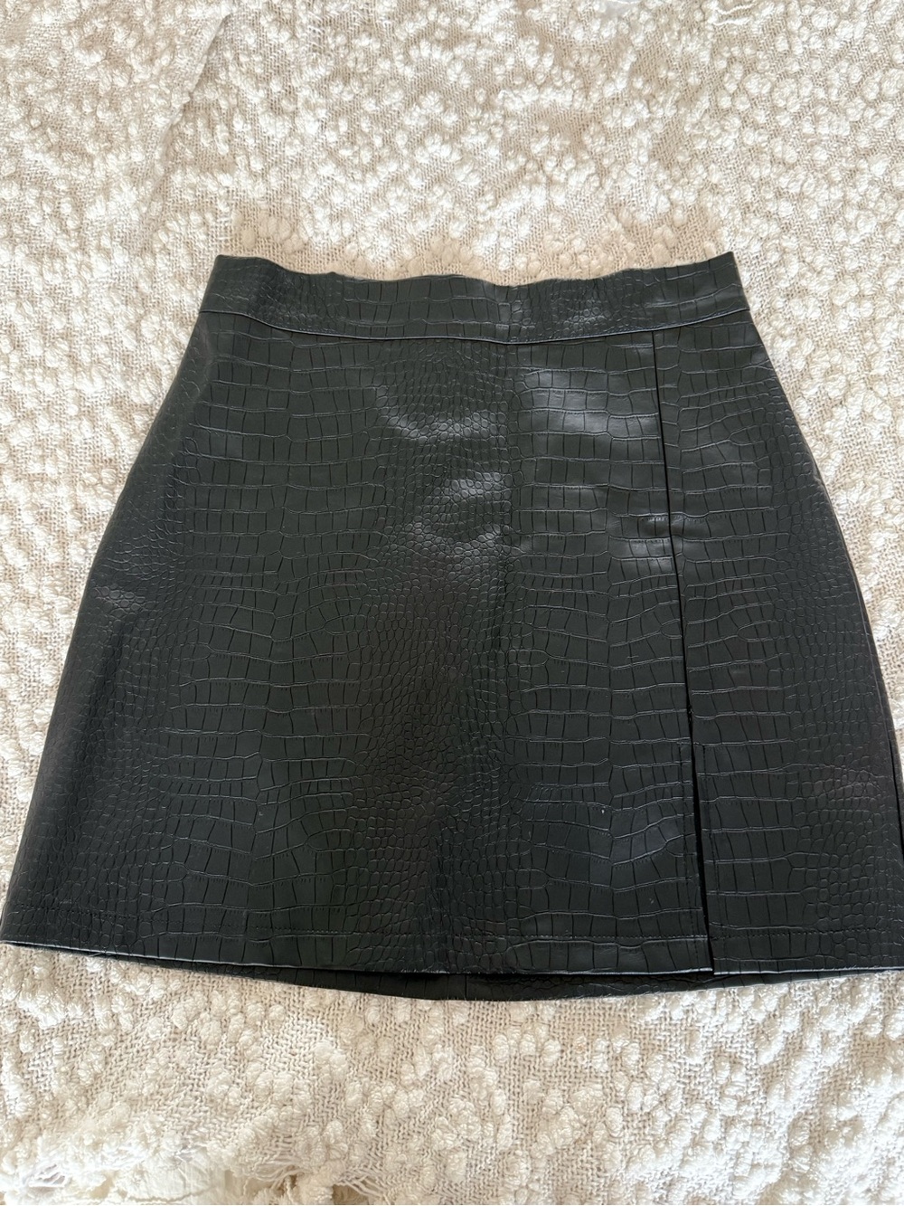Commense Black Faux Croc Mini Skirt